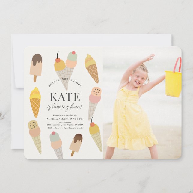 Here's the Scoop Ice Cream Kids Birthday Photo Invitation (Front)