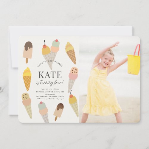 Heres the Scoop Ice Cream Kids Birthday Photo Invitation