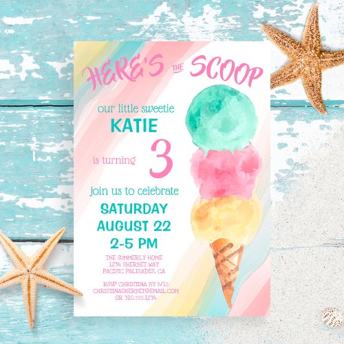 Heres The Scoop Ice Cream Little Sweetie Birthday Invitation