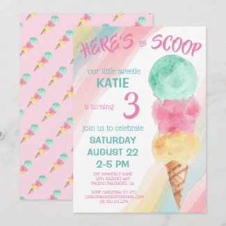 Here's The Scoop Ice Cream Little Sweetie Birthday Invitation
