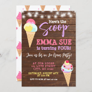 Here's the Scoop Ice Cream Party Birthday Invitation