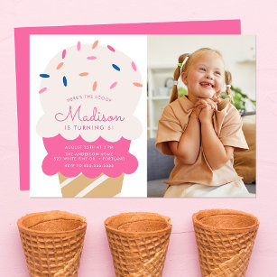 Here's The Scoop Ice Cream Photo Birthday Party Invitation