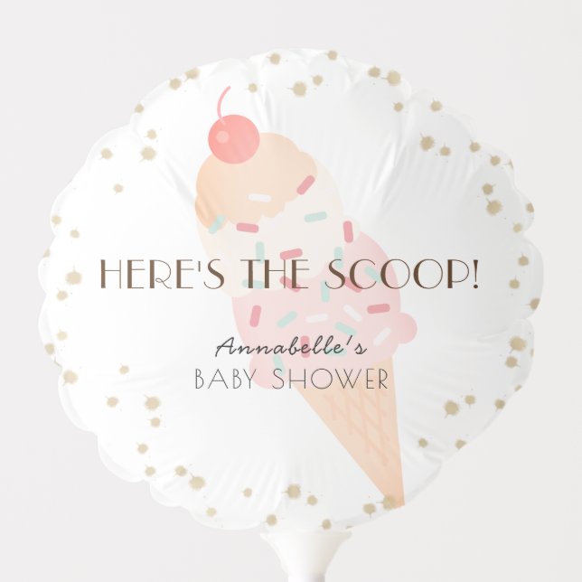 Here's the Scoop Ice Cream Pink Baby Shower Balloon (Front)