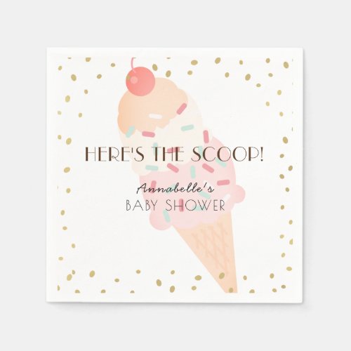 Heres the Scoop Ice Cream Pink Baby Shower Napkins