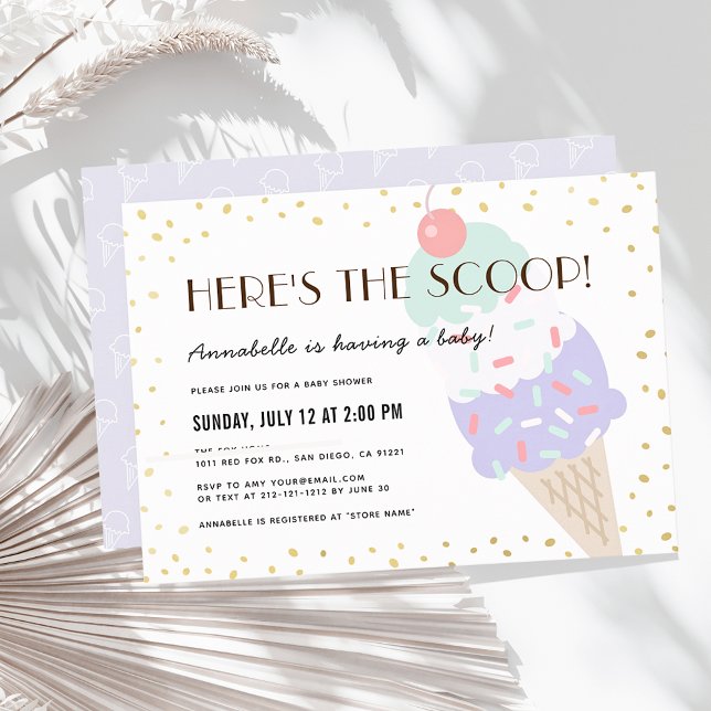 Here's the Scoop Ice Cream Purple Baby Shower Invitation (Creator Uploaded)