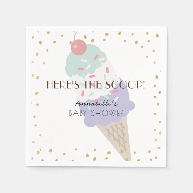 Here's the Scoop Ice Cream Purple Baby Shower Napkins (Front)