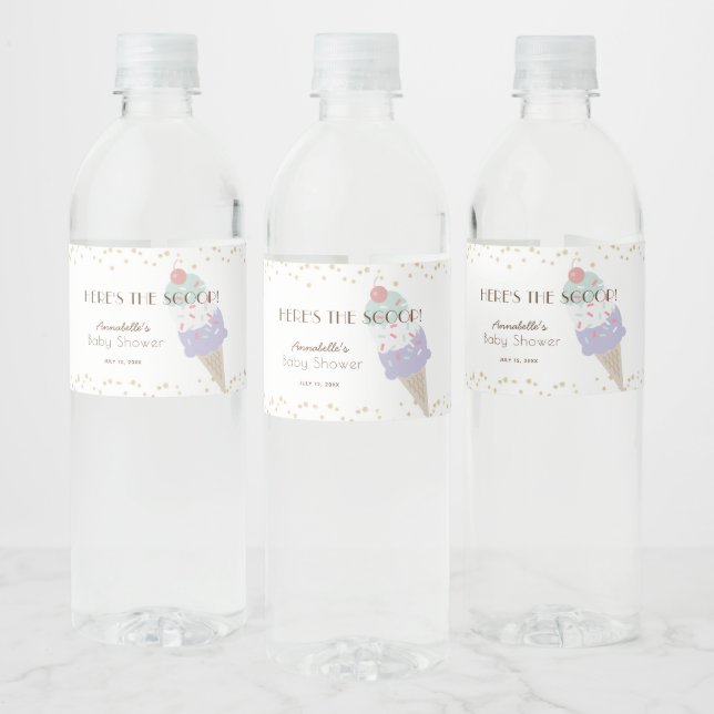 Here's the Scoop Ice Cream Purple Baby Shower Water Bottle Label (Bottles)