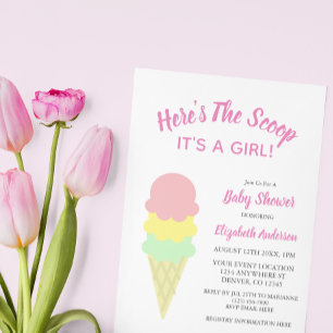Here's The Scoop Ice Cream Summer Baby Shower Invitation