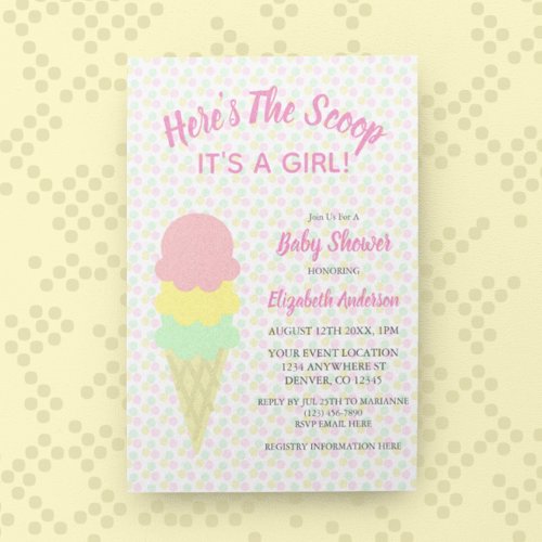 Heres The Scoop Ice Cream Summer Baby Shower Invitation