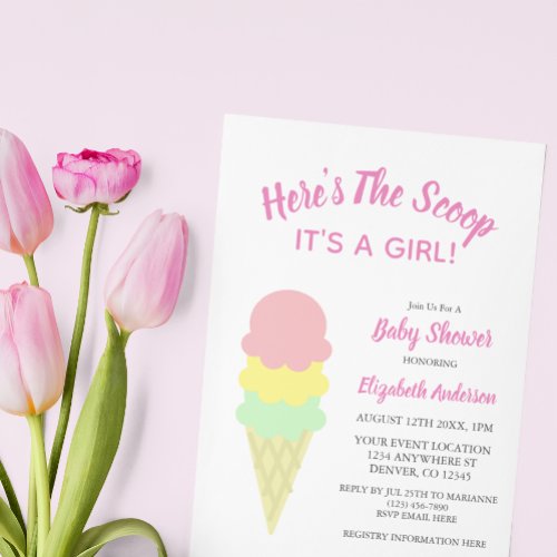 Heres The Scoop Ice Cream Summer Baby Shower Invitation