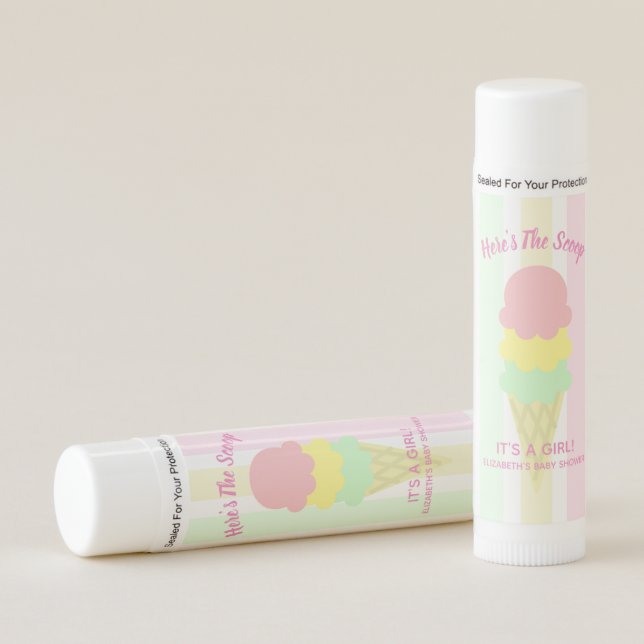 Here's The Scoop Ice Cream Summer Baby Shower Lip Balm (Front)