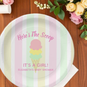 Here's The Scoop Ice Cream Summer Baby Shower Paper Plates