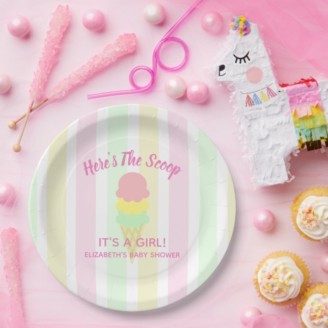 Here's The Scoop Ice Cream Summer Baby Shower Paper Plates (Party)