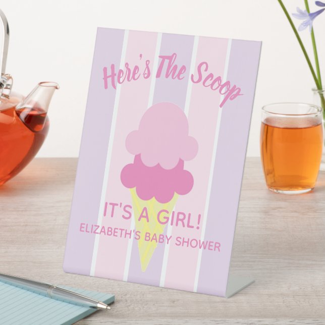 Here's The Scoop Ice Cream Summer Baby Shower Pedestal Sign (In SItu)