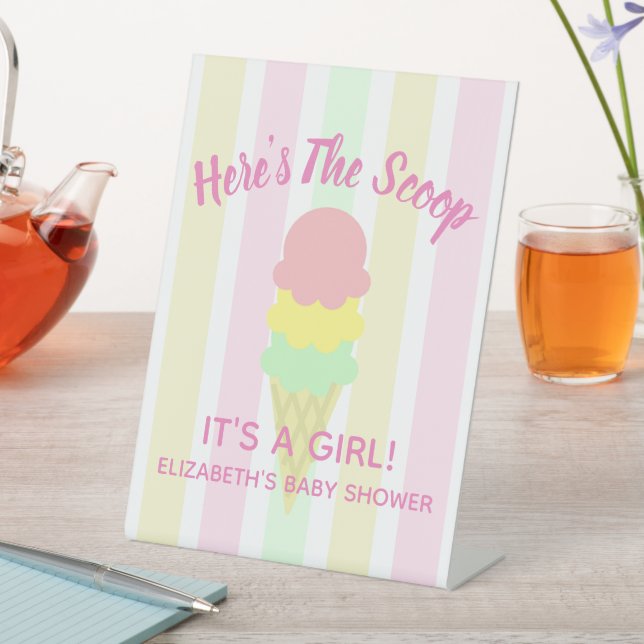 Here's The Scoop Ice Cream Summer Baby Shower Pedestal Sign (In SItu)