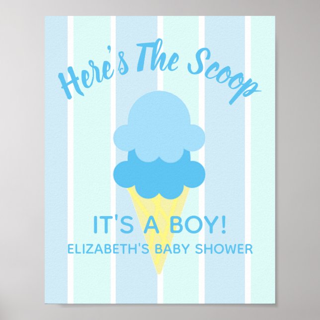 Here's The Scoop Ice Cream Summer Baby Shower Poster (Front)