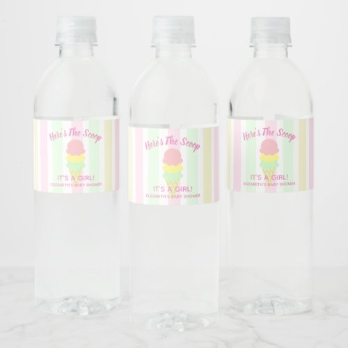Heres The Scoop Ice Cream Summer Baby Shower Water Bottle Label