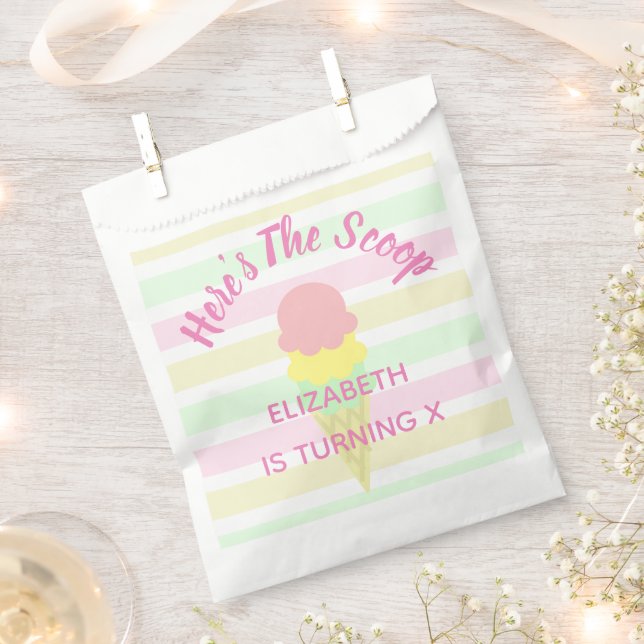 Here's The Scoop Ice Cream Summer Birthday Favor Bag (Clipped)