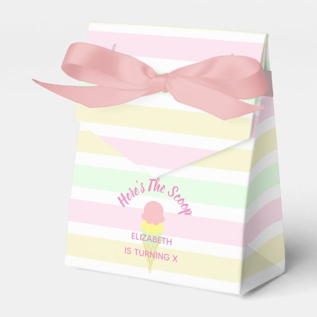 Here's The Scoop Ice Cream Summer Birthday Favor Boxes (Front Side)