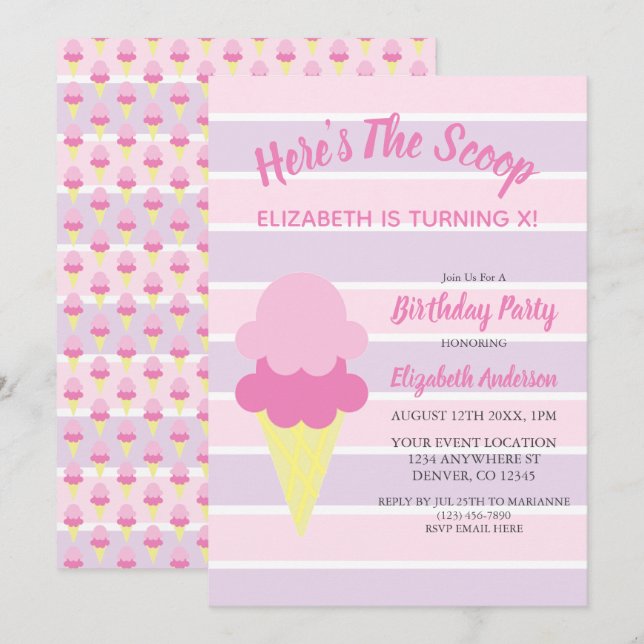 Here's The Scoop Ice Cream Summer Birthday Invitation (Front/Back)