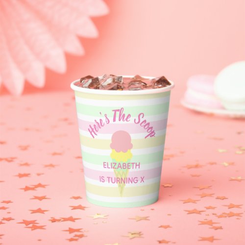 Heres The Scoop Ice Cream Summer Birthday Paper Cups