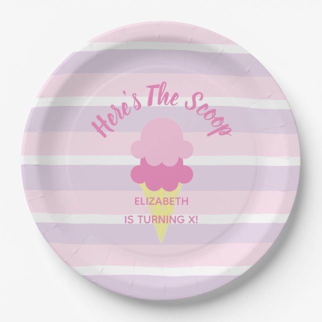 Here's The Scoop Ice Cream Summer Birthday Paper Plates (Front)