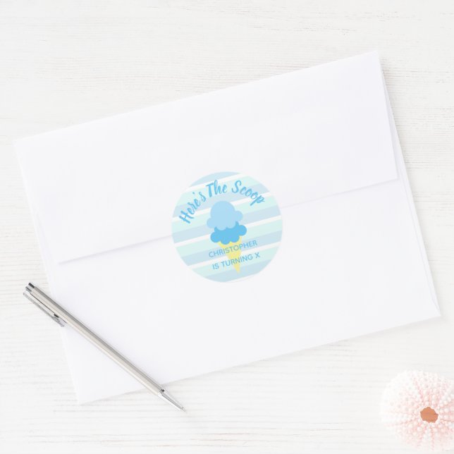Here's The Scoop Ice Cream Summer Boy Birthday Classic Round Sticker (Envelope)