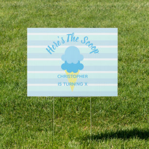 Here's The Scoop Ice Cream Summer Boy Birthday Sign