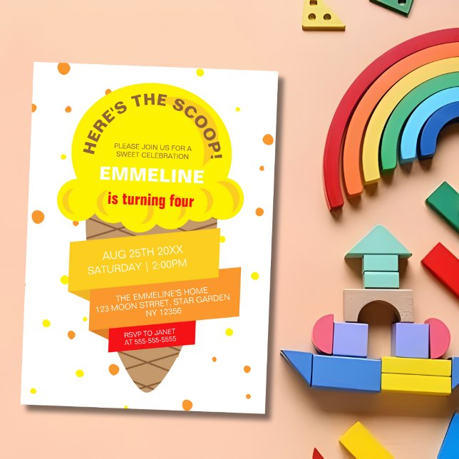 Here's The Scoop Ice Cream Sweet Birthday Invitation (Creator Uploaded)