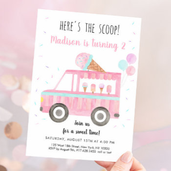 Here's The Scoop Ice Cream Truck Birthday Invitation by LittlePrintsParties at Zazzle