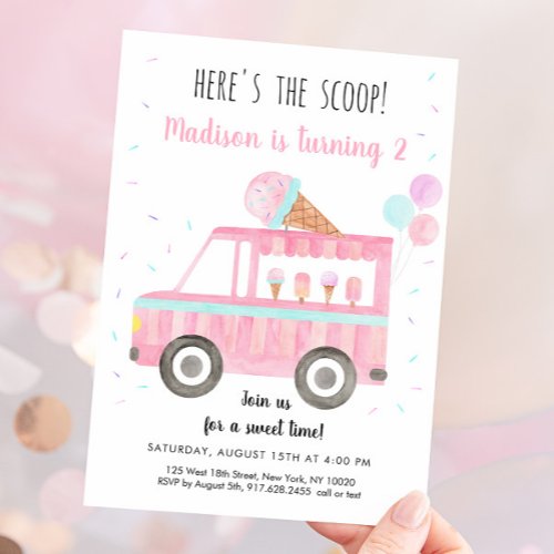 Heres The Scoop Ice Cream Truck Birthday Invitation