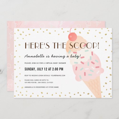Heres the Scoop Ice Cream Virtual Baby Shower Invitation