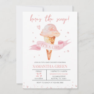 Here's the Scoop It's a Girl Baby Shower Invitation