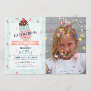 Here's the Scoop Mint Ice Cream Photo Birthday Invitation