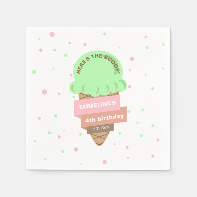 Here's The Scoop Mint Ice Cream Sweet Birthday Napkins (Front)