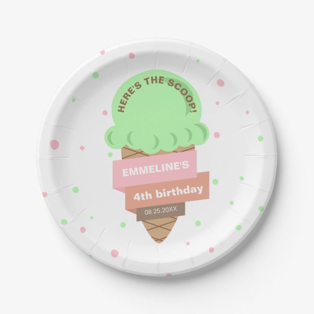 Here's The Scoop Mint Ice Cream Sweet Birthday Paper Plates (Front)