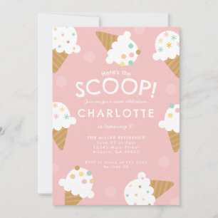 Here's the Scoop Pastel Ice Cream Birthday Party Invitation