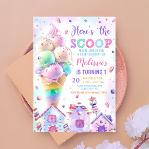 Here's the Scoop Pastel Pink Ice Cream Birthday Invitation