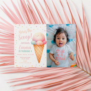 Here's the Scoop Pastel Pink Ice Cream Photo Invitation
