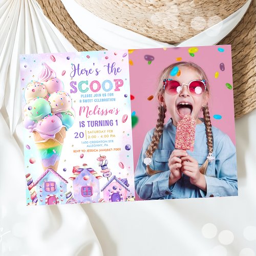 Heres the Scoop Pink Ice Cream Birthday Photo Invitation