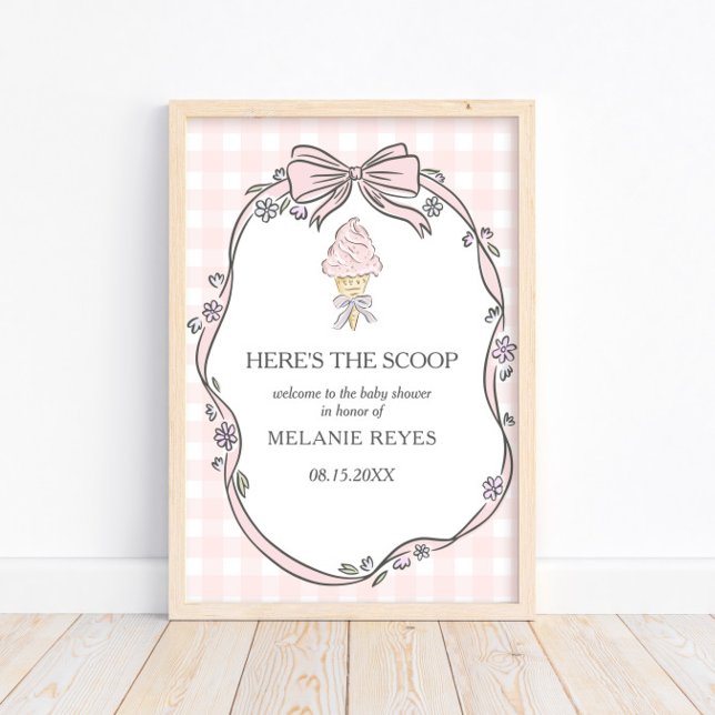 Here's the Scoop Pink Ice Cream Sundae Baby Shower Poster (Creator Uploaded)