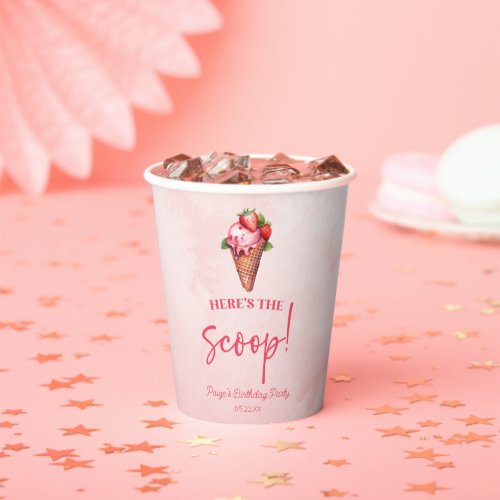 Heres The Scoop Pink Red Ice Cream Birthday Party Paper Cups