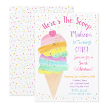 Here's The Scoop Rainbow Ice Cream Birthday Invitation