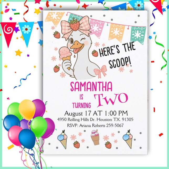 Here's the Scoop Silly Goose Birthday Invitation (Creator Uploaded)