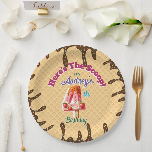 Here's the Scoop Waffle Cone Invitation Paper Plates (Wedding)