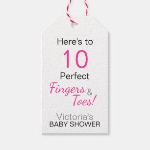 'Here's to 10 Perfect Fingers & Toes' Baby Shower Gift Tags