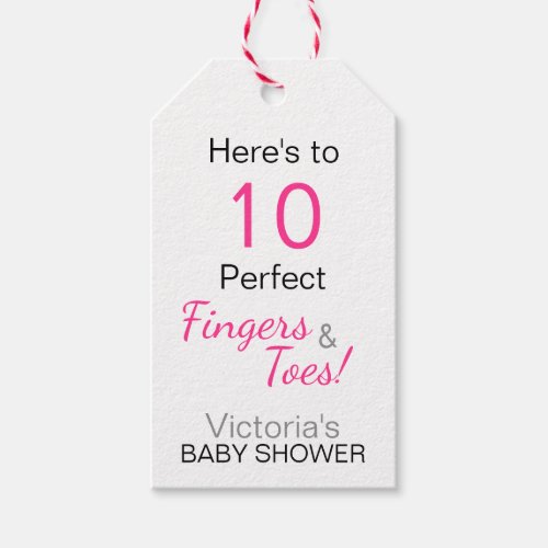 Heres to 10 Perfect Fingers  Toes Baby Shower Gift Tags