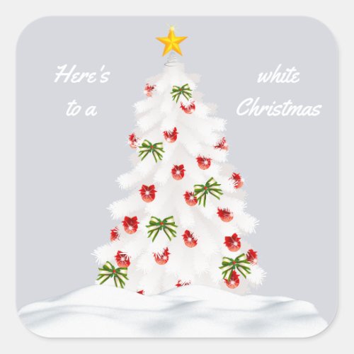 Heres To A White Christmas Tree With Red Square Sticker