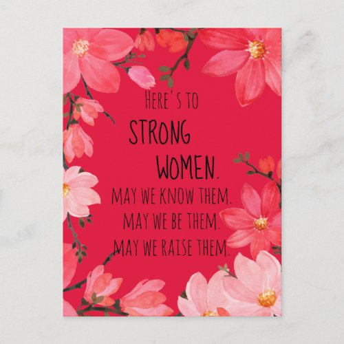 Heres to Strong Women Cherry Red Floral Postcard