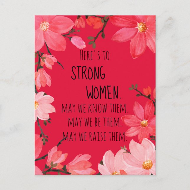 Here's to Strong Women Cherry Red Floral Postcard (Front)